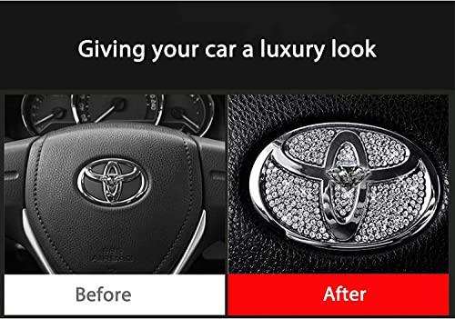 Jaronx Crystal Steering Wheel Bling Emblem Compatible with Toyota Camry Corolla RAV4 Highlander MARKX 2015-2020, Sparkly Emblem Overlay Diamond Decal Emblem Bling Accessories Compatible with Toyota