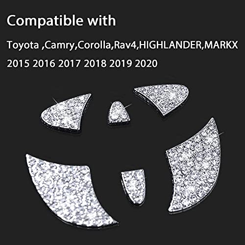 Jaronx Crystal Steering Wheel Bling Emblem Compatible with Toyota Camry Corolla RAV4 Highlander MARKX 2015-2020, Sparkly Emblem Overlay Diamond Decal Emblem Bling Accessories Compatible with Toyota