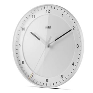 Braun Classic Large Analogue Wall Clock with Silent Sweep Movement, Easy to Read, 30cm Diameter in White, Model BC17W.