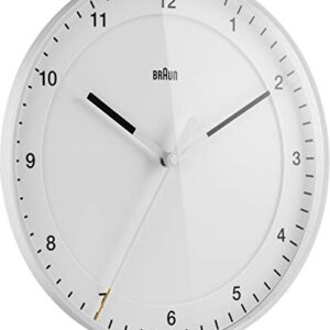 Braun Classic Large Analogue Wall Clock with Silent Sweep Movement, Easy to Read, 30cm Diameter in White, Model BC17W.