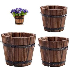 vtete 3 pcs rustic succulent planter box wood barrels flower pot plant container box for 3 different sizes (no flower)