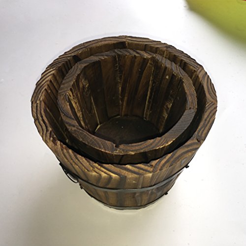 Vtete 3 Pcs Rustic Succulent Planter Box Wood Barrels Flower Pot Plant Container Box for 3 Different Sizes (No Flower)