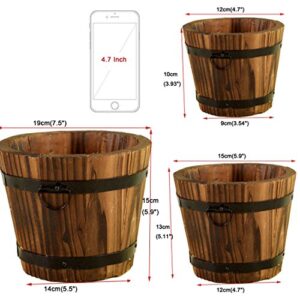 Vtete 3 Pcs Rustic Succulent Planter Box Wood Barrels Flower Pot Plant Container Box for 3 Different Sizes (No Flower)