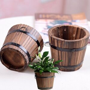 Vtete 3 Pcs Rustic Succulent Planter Box Wood Barrels Flower Pot Plant Container Box for 3 Different Sizes (No Flower)