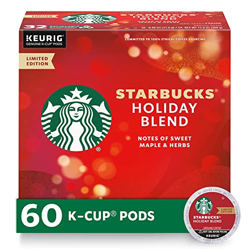 Starbucks Holiday Blend Medium Roast Coffee Single-Cup Coffee for Keurig Brewers, Herbal & Sweet Maple Notes, 10 Count (Pack of 6)