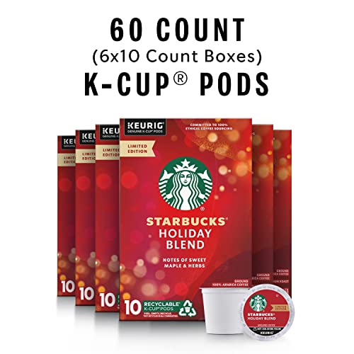 Starbucks Holiday Blend Medium Roast Coffee Single-Cup Coffee for Keurig Brewers, Herbal & Sweet Maple Notes, 10 Count (Pack of 6)