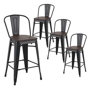 lssbought metal barstools,indoor-outdoor stackable tolix style counter stool with wood seat and backrest set of 4 (black)