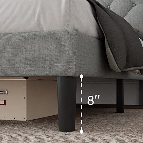 Feonase Upholstered King Bed Frame with Wingback, Platform Bed with Diamond Tufted Headboard, Heavy Duty Bed Frame, Wood Slat, Easy Assembly, Noise-Free, No Box Spring Needed, Light Gray