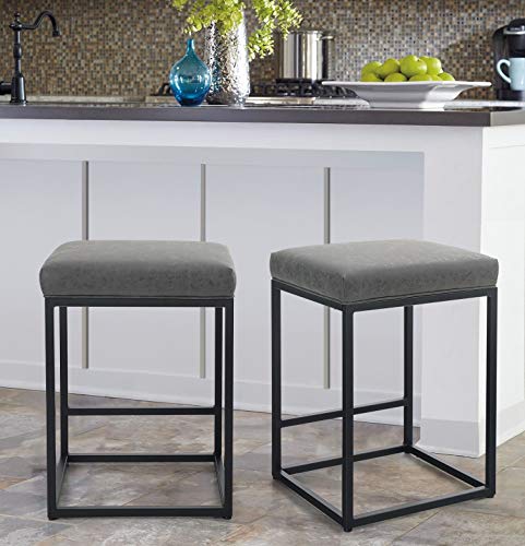 MAISON ARTS Counter Height 24" Bar Stools Set of 2 for Kitchen Counter Backless Modern Barstools Industrial Upholstered Faux Leather Stools Farmhouse Island Chairs,Support 330 LBS,(24 Inch, Grey)
