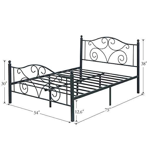 VECELO Full Size Metal Bed Frame with Headboard and Footboard, Iron Mattress Foundation No Box Spring Needed, Heavy Duty/Easy Set Up, Black