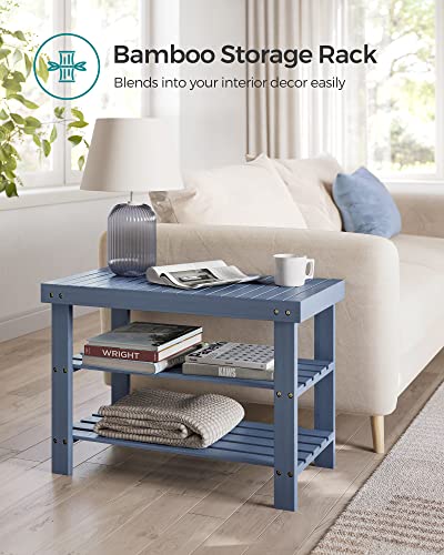 SONGMICS Shoe Rack Bench, 3-Tier Bamboo Shoe Storage Organizer, Entryway Bench, Holds Up to 286 lb, for Entryway Bathroom Bedroom, Gray ULBS04GY