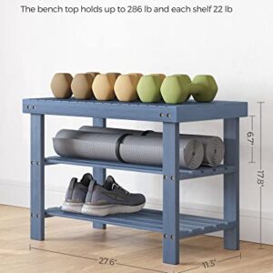 SONGMICS Shoe Rack Bench, 3-Tier Bamboo Shoe Storage Organizer, Entryway Bench, Holds Up to 286 lb, for Entryway Bathroom Bedroom, Gray ULBS04GY