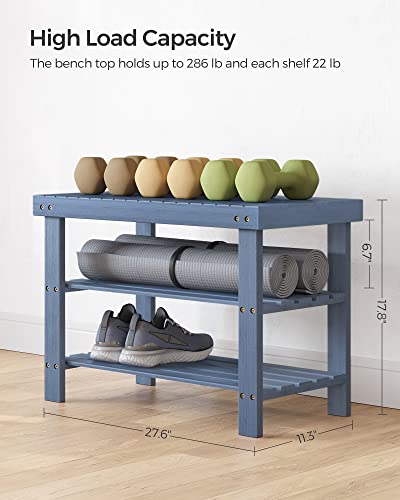SONGMICS Shoe Rack Bench, 3-Tier Bamboo Shoe Storage Organizer, Entryway Bench, Holds Up to 286 lb, for Entryway Bathroom Bedroom, Gray ULBS04GY