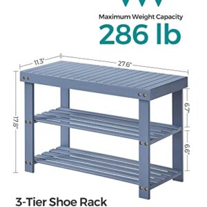 SONGMICS Shoe Rack Bench, 3-Tier Bamboo Shoe Storage Organizer, Entryway Bench, Holds Up to 286 lb, for Entryway Bathroom Bedroom, Gray ULBS04GY