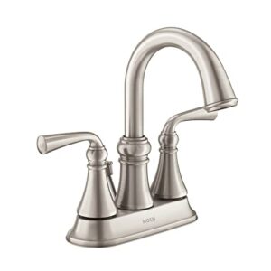moen wetherly spot resist brushed nickel two-handle high arc bathroom faucet, ws84850srn