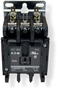 eaton e1c25dny138 electrical non-reversing definite purpose control contactor, coil voltage 110/120v 50/60hz, dual qc coil term, 3-pole, 30a inductive, 40a resistive