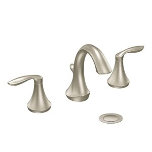 moen eva brushed nickel two-handle high-arc widespread bathroom faucet, bathroom faucets for sink 3 hole setup with drain trim, (valve required), t6420bn