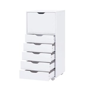 naomi home carly 6-drawer office storage file cabinet on wheels, mobile under desk filing drawer unit, craft storage organization for home, office – white