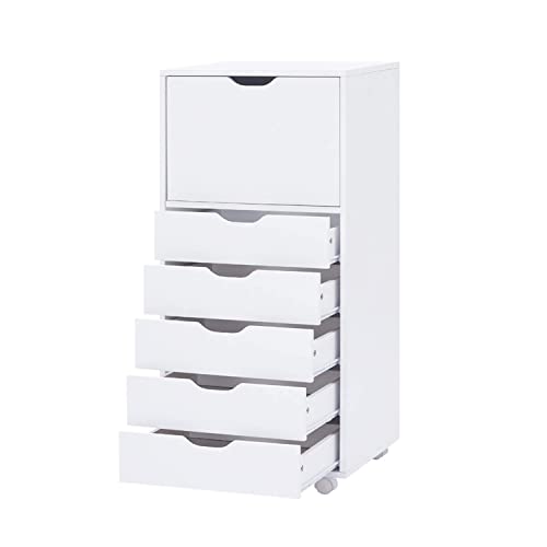 Naomi Home Carly 6-Drawer Office Storage File Cabinet on Wheels, Mobile Under Desk Filing Drawer Unit, Craft Storage Organization for Home, Office – White