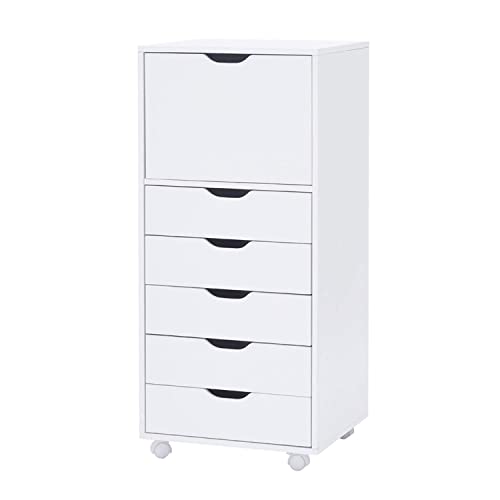 Naomi Home Carly 6-Drawer Office Storage File Cabinet on Wheels, Mobile Under Desk Filing Drawer Unit, Craft Storage Organization for Home, Office – White