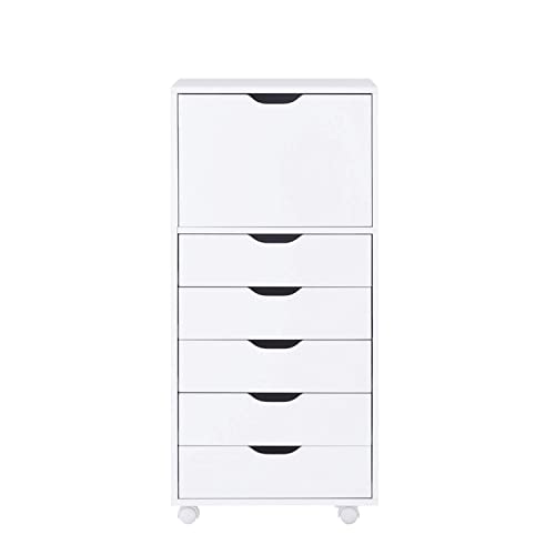 Naomi Home Carly 6-Drawer Office Storage File Cabinet on Wheels, Mobile Under Desk Filing Drawer Unit, Craft Storage Organization for Home, Office – White