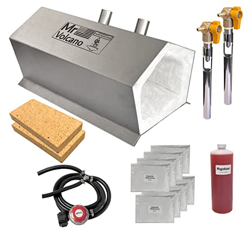 Mr Volcano Hero 2 - Portable Propane Forge (Complete Kit - Now with Superwool XTRA) MADE IN USA (Stainless Steel) Double Burner Artist Hobby Knife Making Tool Making Farrier Blacksmith