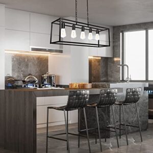 Black Farmhouse Kitchen Island Lighting Modern Linear Chandelier Industrial Dining Room Rectangular Light Fixtures for Living Room Foyer Bar (Black, 5-Light)