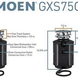 Moen GXS75C Host Series 3/4 HP Continuous Feed Garbage Disposal with Sound Reduction, Power Cord Included