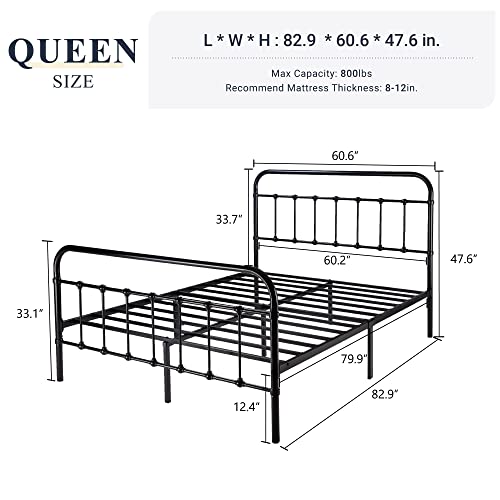 Allewie Queen Size Metal Platform Bed Frame with Victorian Style Wrought Iron-Art Headboard/Footboard, No Box Spring Required, Black