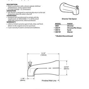 Moen 3801 Tub Spout with Diverter, 1/2-Inch Slip-fit CC Connection, Chrome