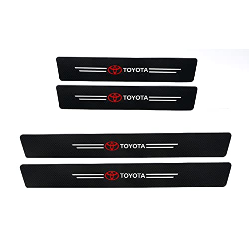 4PCS Threshold Protection Stickers for Car Door Threshold with Toyota Logo, Carbon Fiber Door Sill Stickers Scuff Plate Cover for Car Door Steps, Inner Accessories Self-Adhesive Anti-Collision