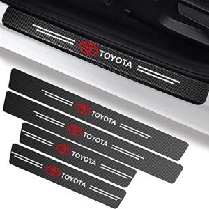 4PCS Threshold Protection Stickers for Car Door Threshold with Toyota Logo, Carbon Fiber Door Sill Stickers Scuff Plate Cover for Car Door Steps, Inner Accessories Self-Adhesive Anti-Collision