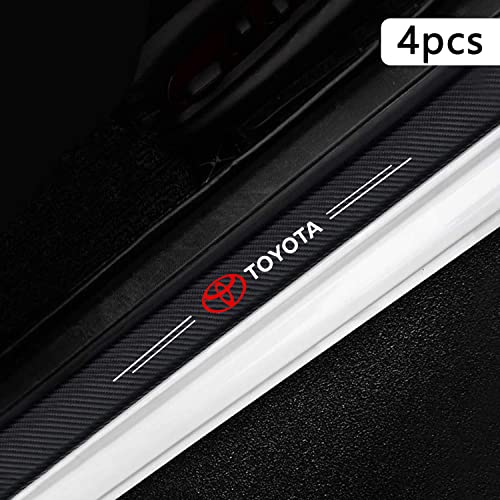 4PCS Threshold Protection Stickers for Car Door Threshold with Toyota Logo, Carbon Fiber Door Sill Stickers Scuff Plate Cover for Car Door Steps, Inner Accessories Self-Adhesive Anti-Collision