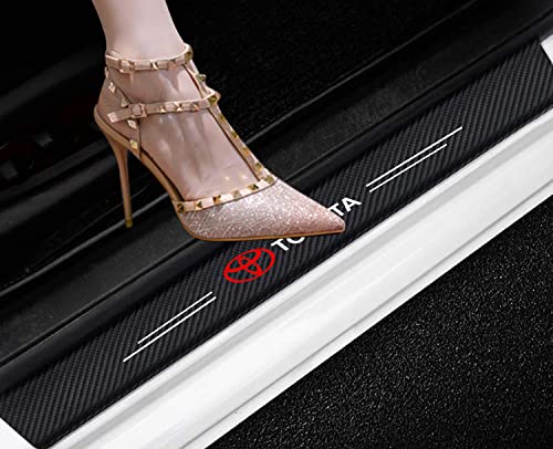 4PCS Threshold Protection Stickers for Car Door Threshold with Toyota Logo, Carbon Fiber Door Sill Stickers Scuff Plate Cover for Car Door Steps, Inner Accessories Self-Adhesive Anti-Collision