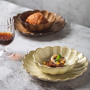 KOWMcp Dinner Plates Flower Shaped Stone Bowl Tableware Ceramic Dinner Plate Dishes Kitchen Tableware