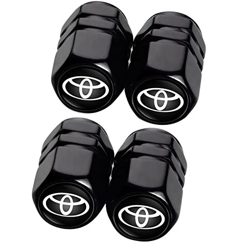 4 Pcs Metal Car Tire Valve Stem Caps Replacement for Toyota Avalon Camry Yaris Prius Corolla RAV4 Highlander Car Tire Air Caps Cover,Corrosion Resistant Premium Alloy Leak-Proof Car Accessories,Black