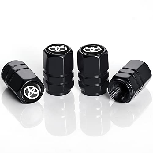 4 Pcs Metal Car Tire Valve Stem Caps Replacement for Toyota Avalon Camry Yaris Prius Corolla RAV4 Highlander Car Tire Air Caps Cover,Corrosion Resistant Premium Alloy Leak-Proof Car Accessories,Black