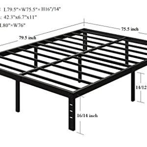 COMASACH 16 Inch King Size Bed Frame Supports up to 3500lbs, No Box Spring Needed, Platform with Heavy Sturdy Metal Steel, Easy Assembly, Under Bed Storage, Noise-Free, Non-Slip