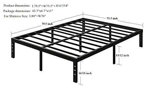 COMASACH 16 Inch King Size Bed Frame Supports up to 3500lbs, No Box Spring Needed, Platform with Heavy Sturdy Metal Steel, Easy Assembly, Under Bed Storage, Noise-Free, Non-Slip