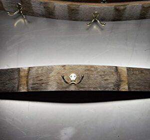 Natural Coat And Hat Rack With Brass Hooks - Made From Genuine Oak Wine Barrel Stave