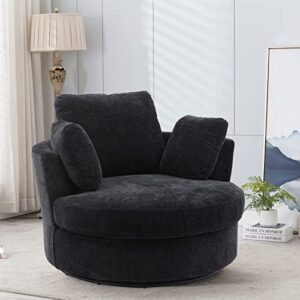 Setawix 42.2" W Swivel Barrel Chair Swivel Accent Sofa with Pillows 360 Degree Swivel Round Sofa Modern Oversized Arm Chair Cozy Club Chair for Bedroom, Living Room, Lounge, Hotel