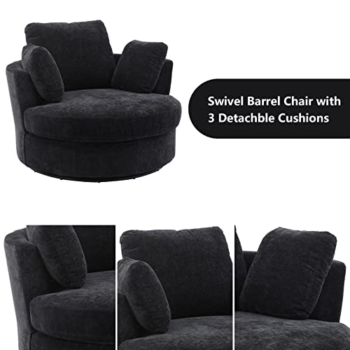 Setawix 42.2" W Swivel Barrel Chair Swivel Accent Sofa with Pillows 360 Degree Swivel Round Sofa Modern Oversized Arm Chair Cozy Club Chair for Bedroom, Living Room, Lounge, Hotel