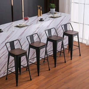 Yongchuang 24" Metal Barstools Set of 4 Counter Bar Stools with Wood Top Low Back Matte Black