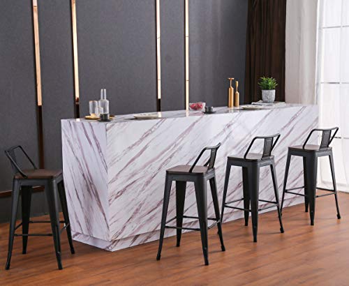 Yongchuang 24" Metal Barstools Set of 4 Counter Bar Stools with Wood Top Low Back Matte Black