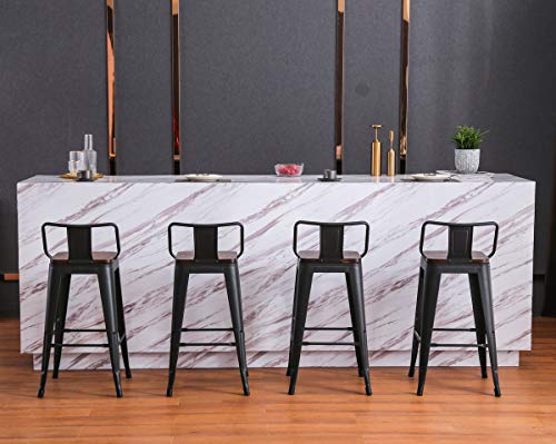 Yongchuang 24" Metal Barstools Set of 4 Counter Bar Stools with Wood Top Low Back Matte Black