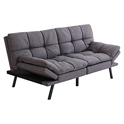 Opoiar Futon Sofa Bed,Small Splitback Linen Fabric Memory Foam Couch,Modern Convertible Love seat for Compact Living Spaces,Studio,Apartment,Dorm,Guest Room,Home Office 71”/Grey Sofa