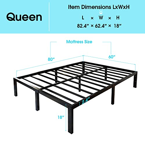 45MinST 3600lbs Heavy Duty Reinforced Platform, 18 Inch Tall Mattress Foundation, Steel Slats Support Bed Frame with Underbed Storage, Easy Assembly and Non Squeak, Queen