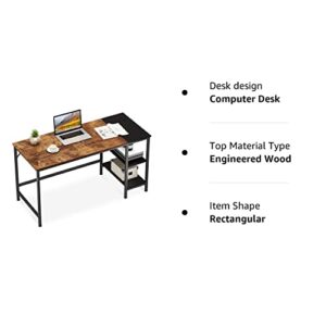 JOISCOPE Home Office Computer Desk, Study Writing Desk with Wooden Storage Shelf,2-Tier Industrial Morden Laptop Table with Splice Board,55 inches(Vintage Oak Finish)