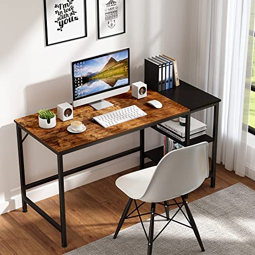 JOISCOPE Home Office Computer Desk, Study Writing Desk with Wooden Storage Shelf,2-Tier Industrial Morden Laptop Table with Splice Board,55 inches(Vintage Oak Finish)