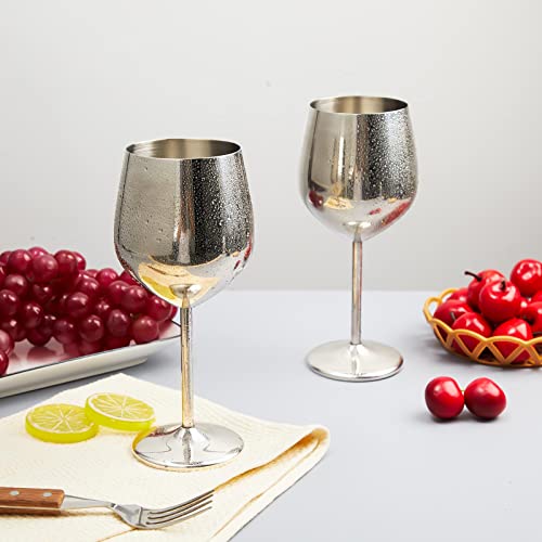 Set of 4 Stainless Steel Wine Glass 18 oz Silver Unbreakable Wine Glasses Elegant Modern Wine Glasses Portable Metal Wine Glass Wine Cup with Stems Stainless Steel Wine Tumbler for Drinking Goblets